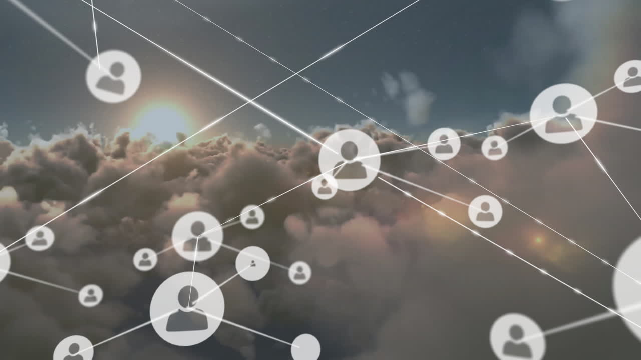 구름 위의 아이콘으로 연결 네트워크의 애니메이션