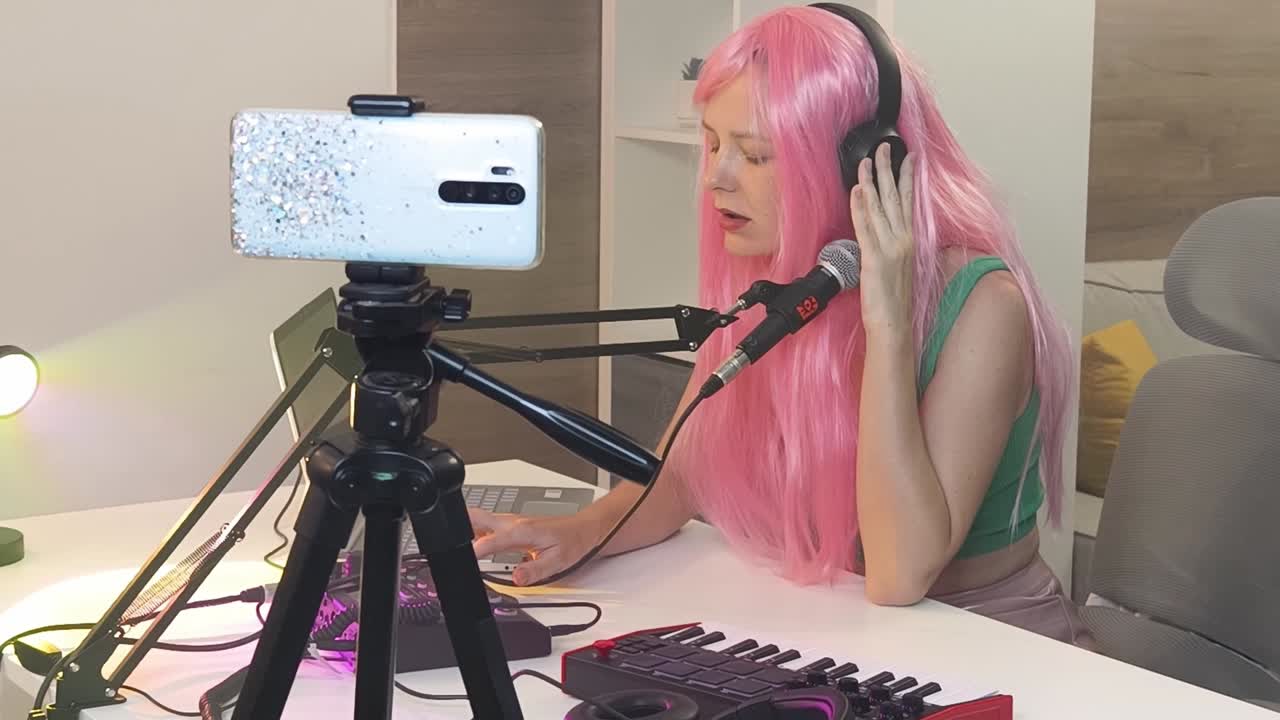 mujer transmitiendo contenido de producción musical