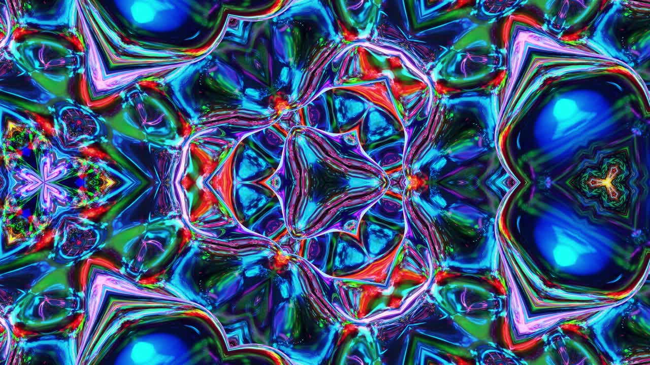 patrón simétrico iridescente líquido como el caleidoscopio con ondas. 3d elegante bucle abstracto bg, estructura ondulada de vidrio líquido brillante con hermosos colores de gradiente. 4k