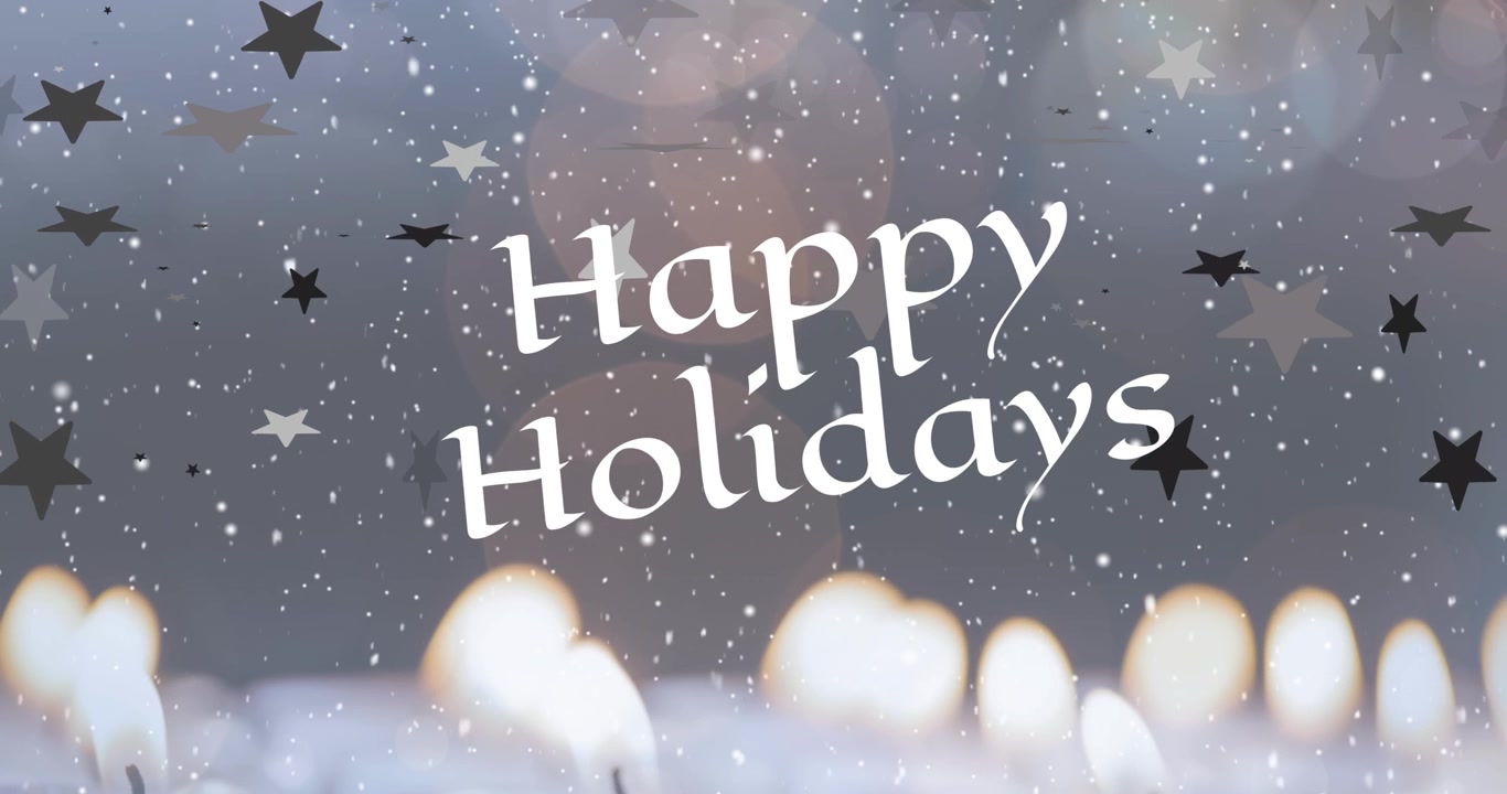 Happy Holidays Greeting with Falling Snow and Bokeh Lights