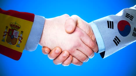 spain - south korea   / handshake concept animation about countries and politics / with matte channel