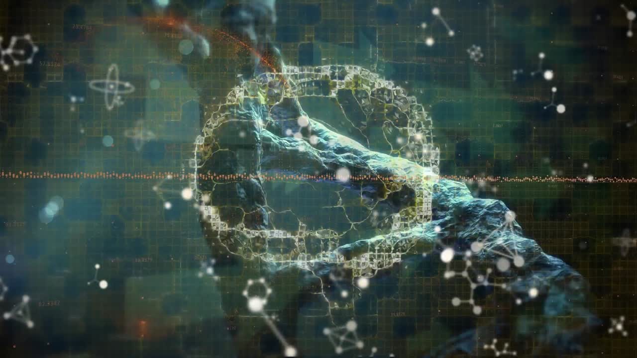 인간 뇌의 애니메이션, dna 가닥 스핀링 및 데이터 처리