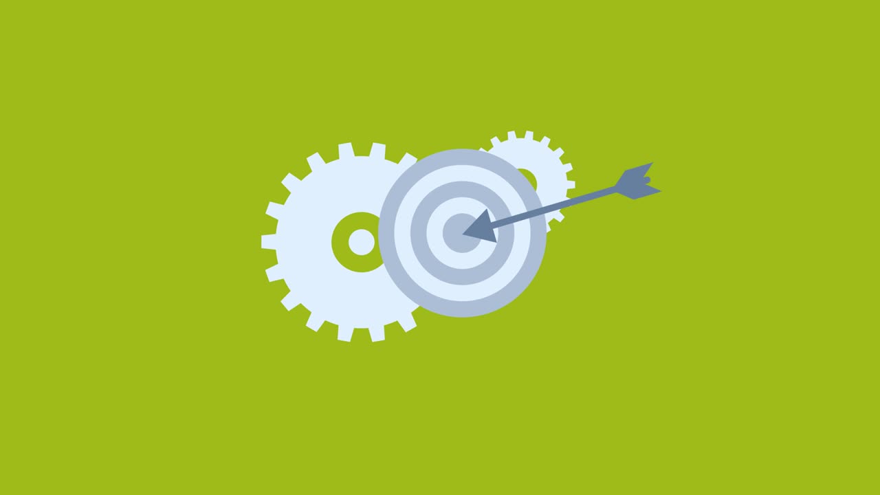 gears and target animation on the green screen background. 4K video. Chroma key. Useful for explainer video, website, greeting cards, apps, and social media posts