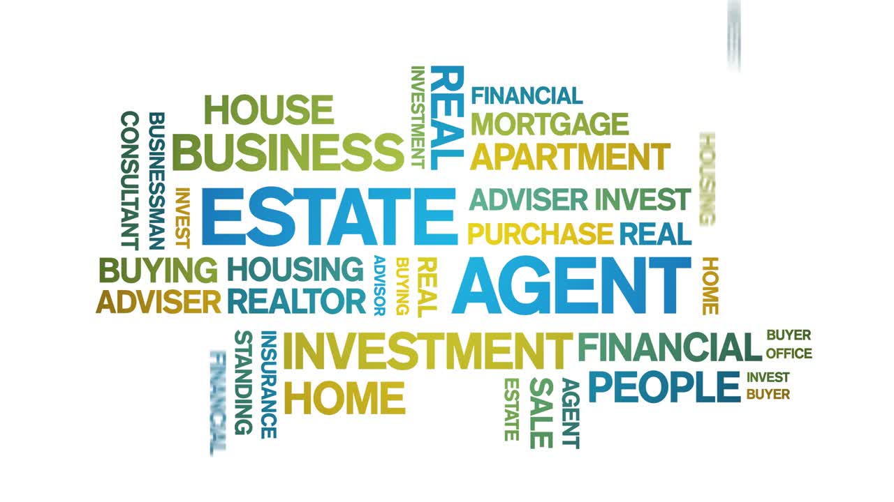 4k Estate Agent Animated Tag Word Cloud,Text Design Animation seamless loop.