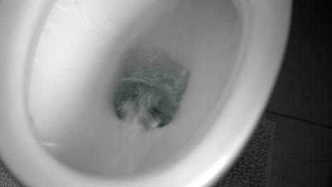 enjuagar el agua del inodoro en un tazón blanco