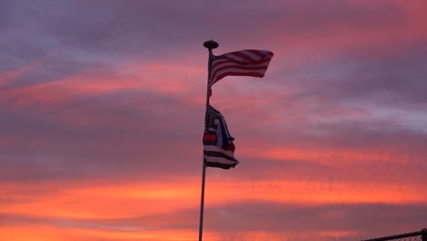 american flag with beautiful summer sunset