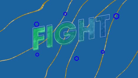 파란색 배경에서 움직이는 파란색 선에 맞서 싸우는 텍스트의 디지털 애니메이션