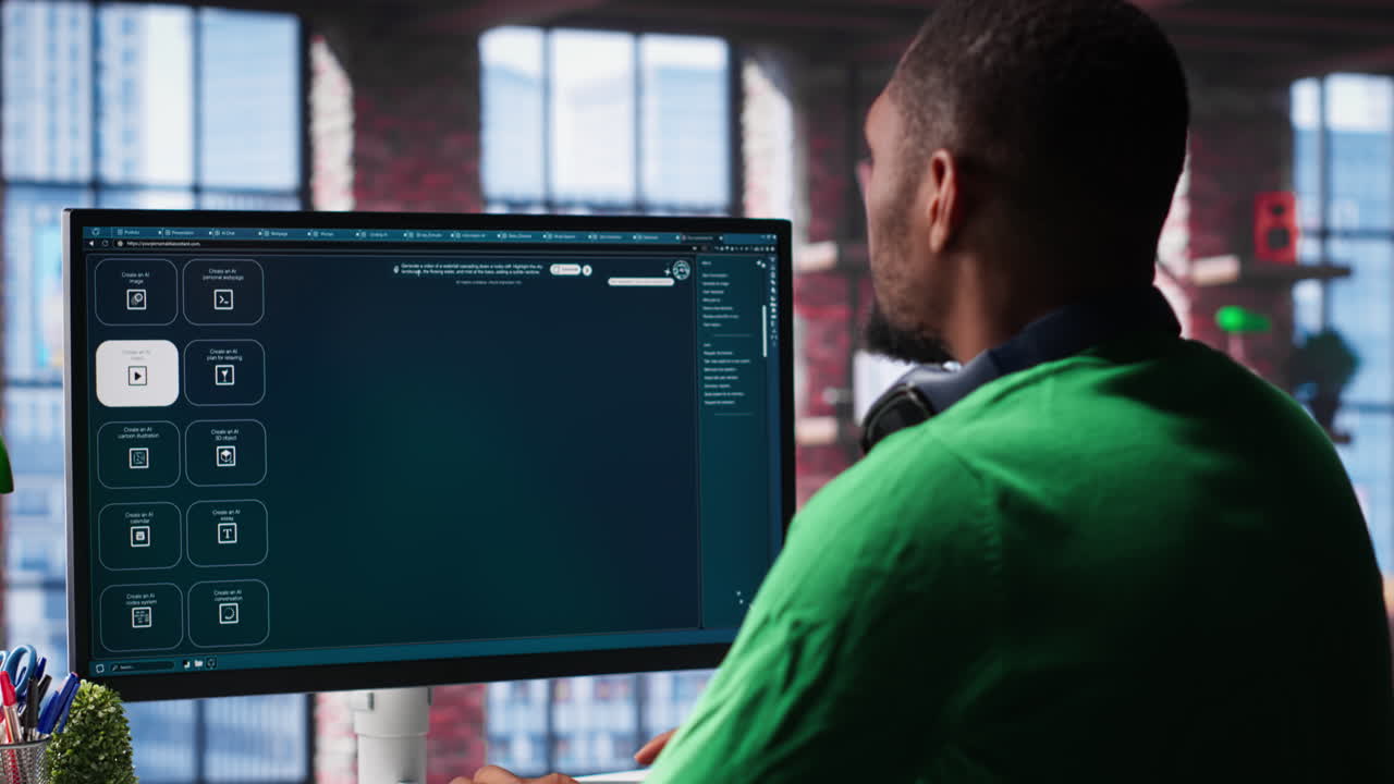 Vertical Video Young person uses software combining data and machine learning