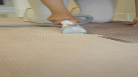 woman vacuuming carpet