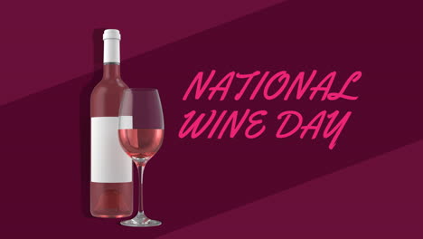 animation of national wine day text over glass of wine icon