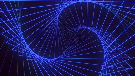 patrón de triángulos en espiral azul neón en el espacio negro oscuro
