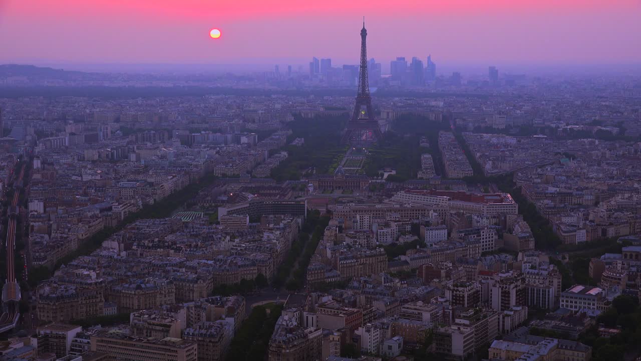 Gorgeous high angle view of the Eiffel Tower and Paris at dusk 2