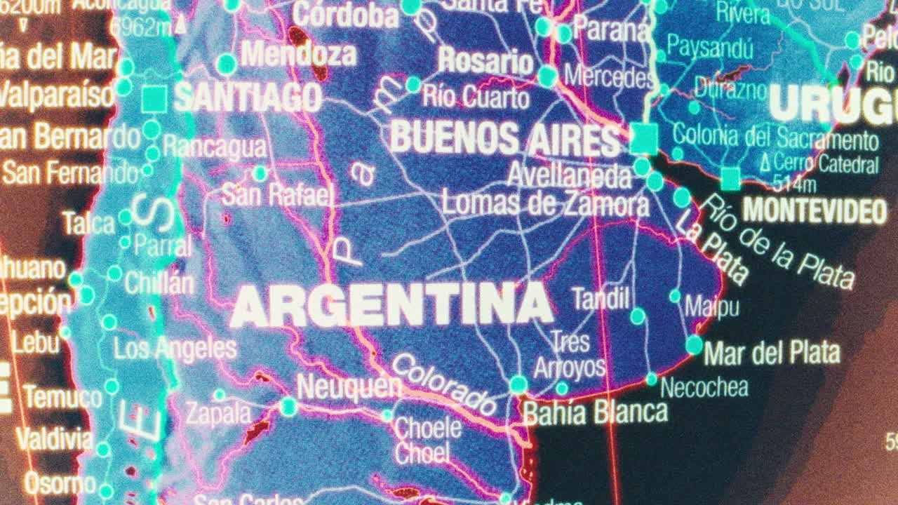Detailed Digital Map of Argentina and Surrounding Regions