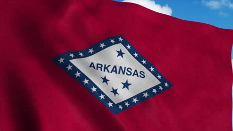 arkansas flag waving in the wind, blue sky background. 4k