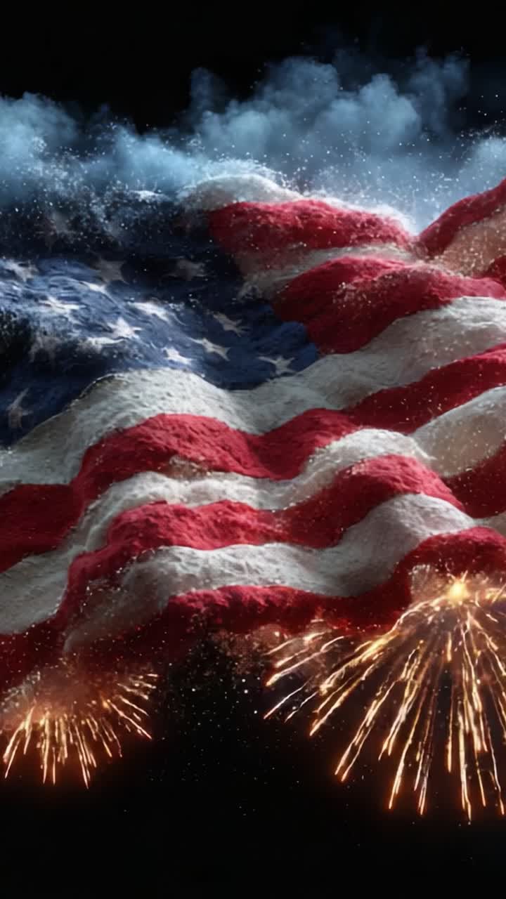 A Majestic Display of the American Flag Surrounded by Brilliant Fireworks, Evoking a Sense of Patriotism and Celebration in a Stunning Night Sky