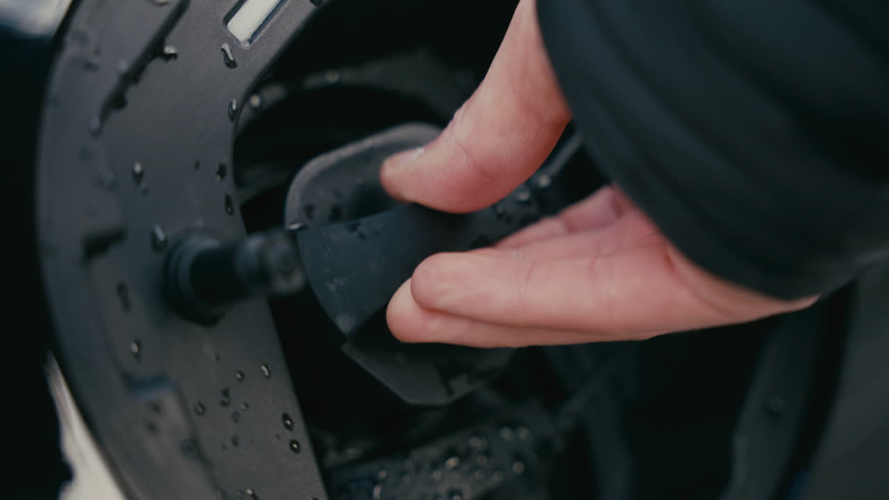 Close-up of a motorcycle brake rotor
