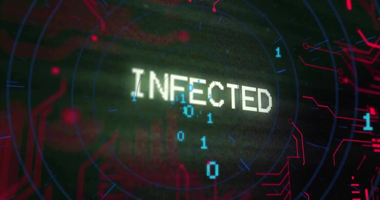 Animation of infected text over data processing