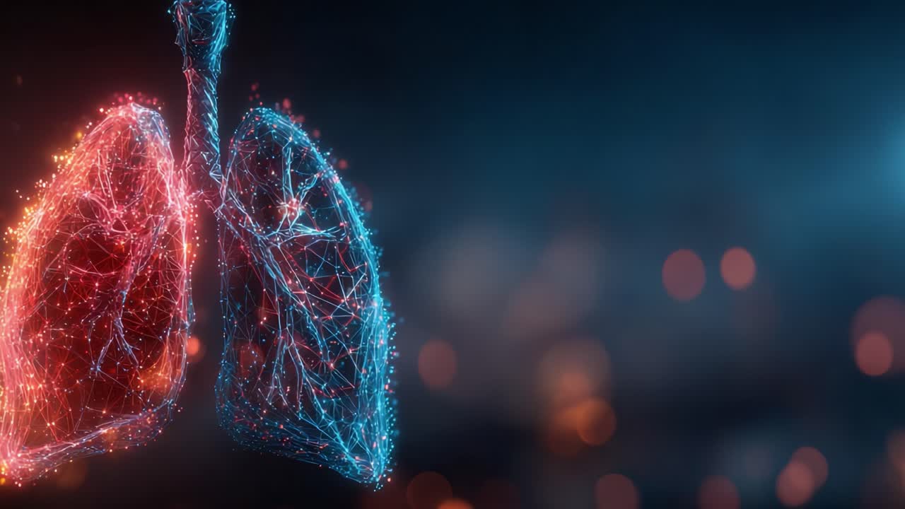A Stunning Visualization of Lungs Represented Through Digital Networks Illustrating the Complexity of the Human Respiratory System in a Vivid Color Palette