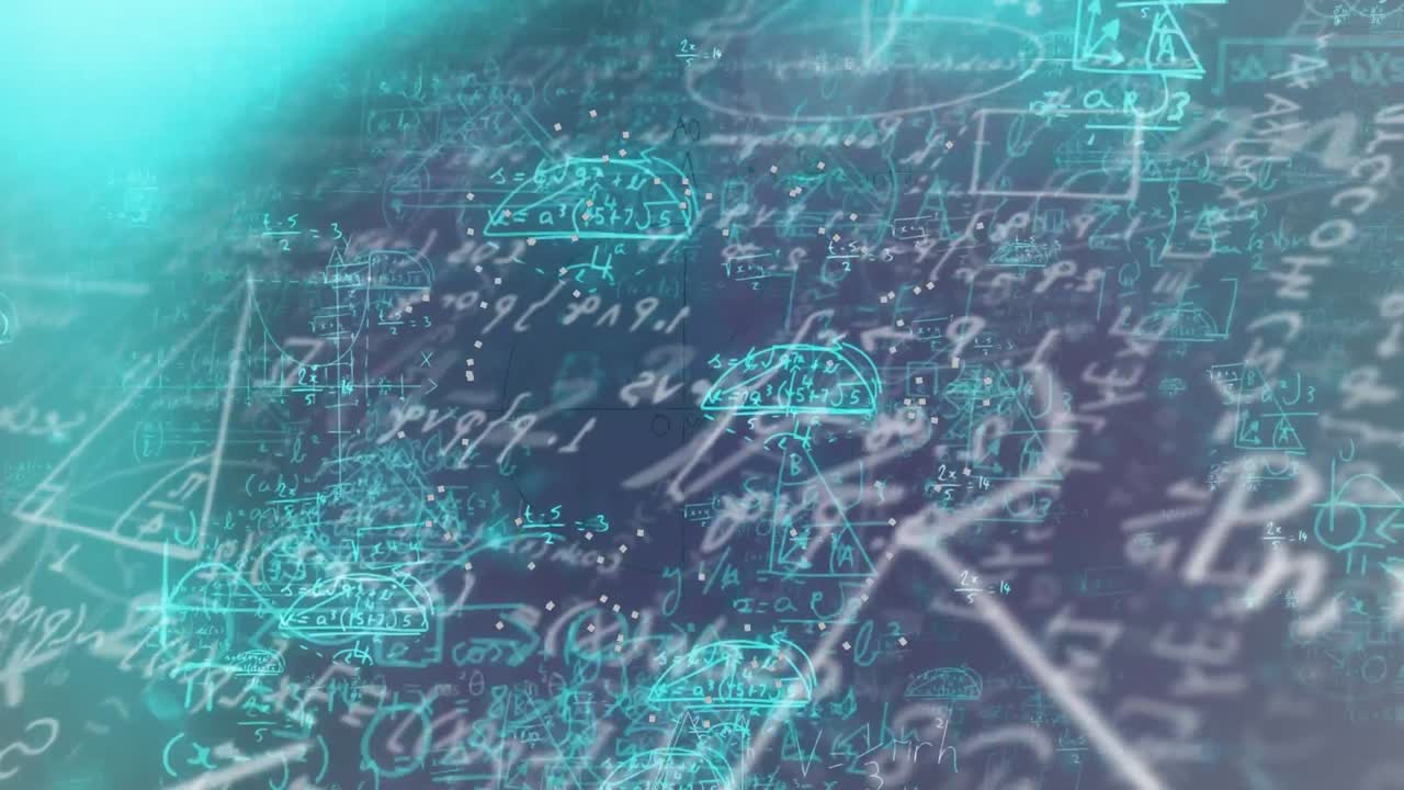 Animation of math formulas over green and violet background