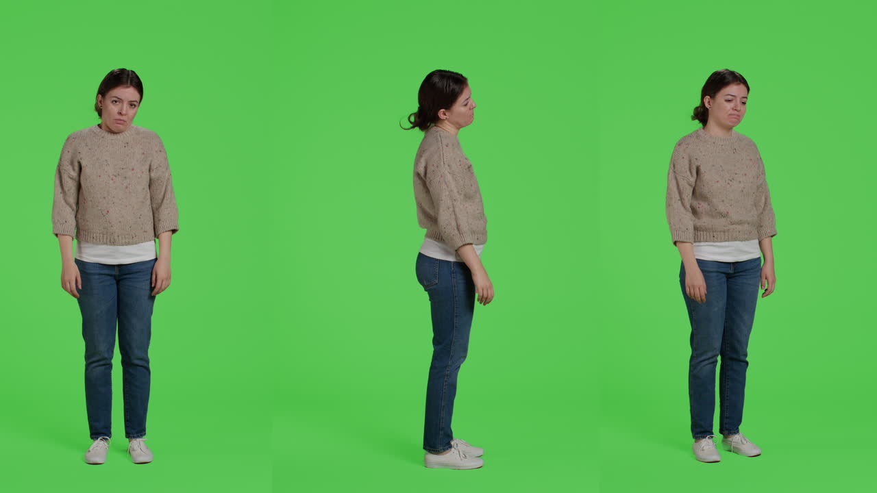 Sad Young Woman on Green Screen
