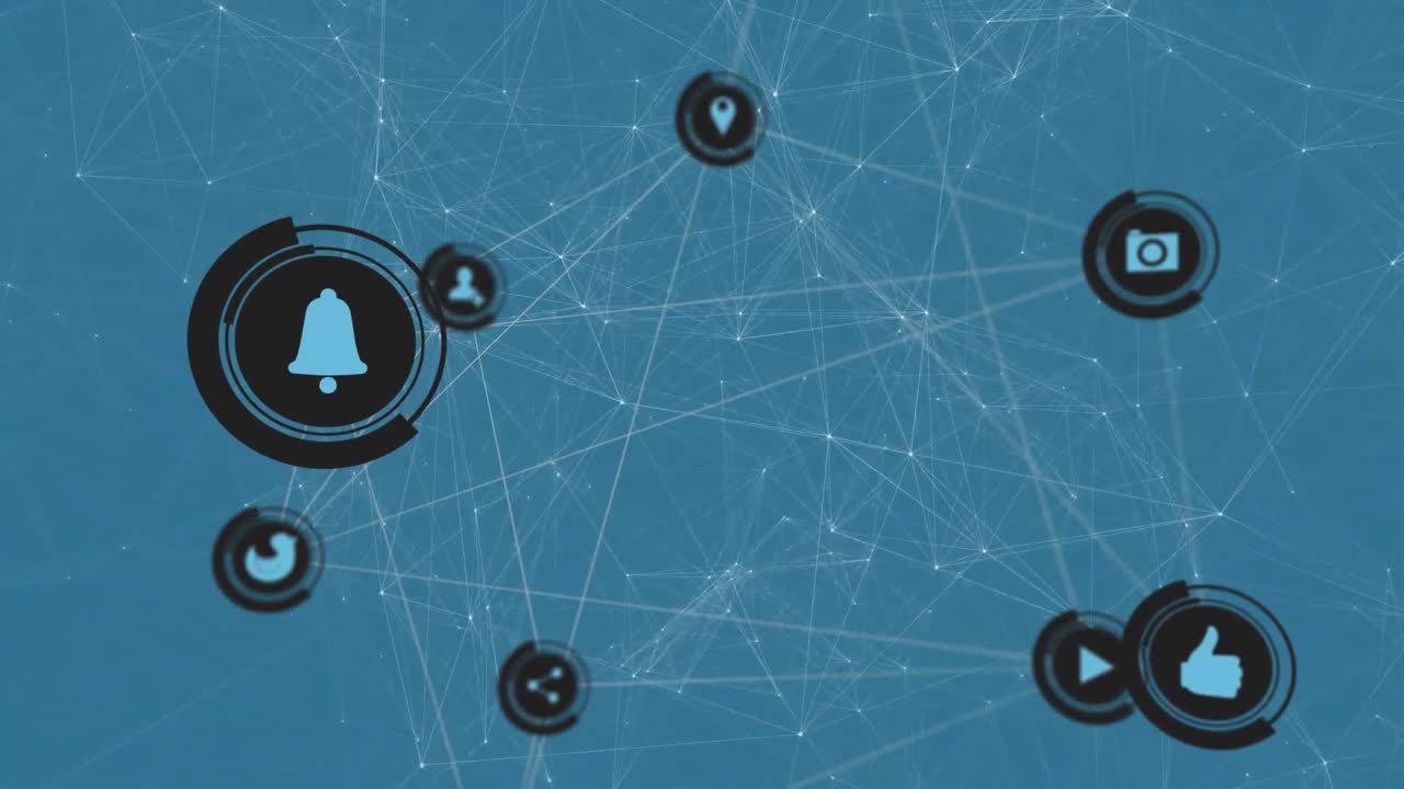 Pulserende flad design-mesh udløser sociale medieikoner, der svæver, forbinder og skifter for at vise netværk