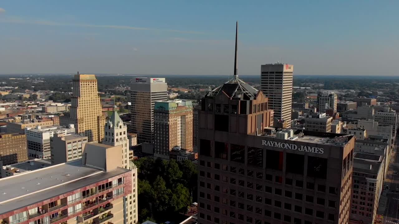 Aerial Pan of Downtown Memphis in the Afternoon Sun