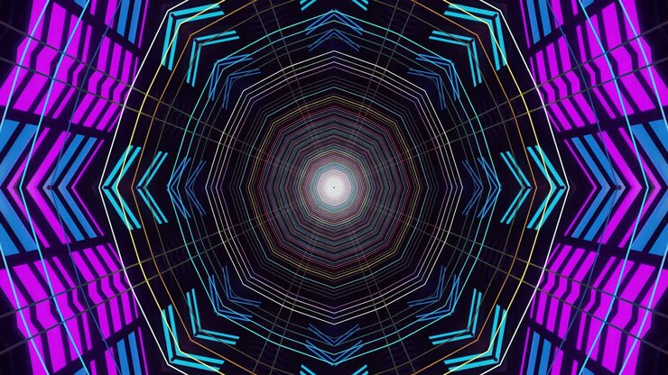 Padrões geométricos coloridos formam uma espiral hipnótica enquanto fazem uma transição suave em um loop contínuo