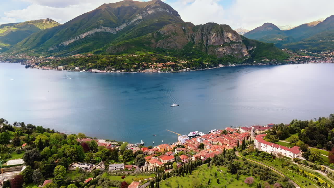 Aerial drone view of the village Bellagio near Lake Como, Italy