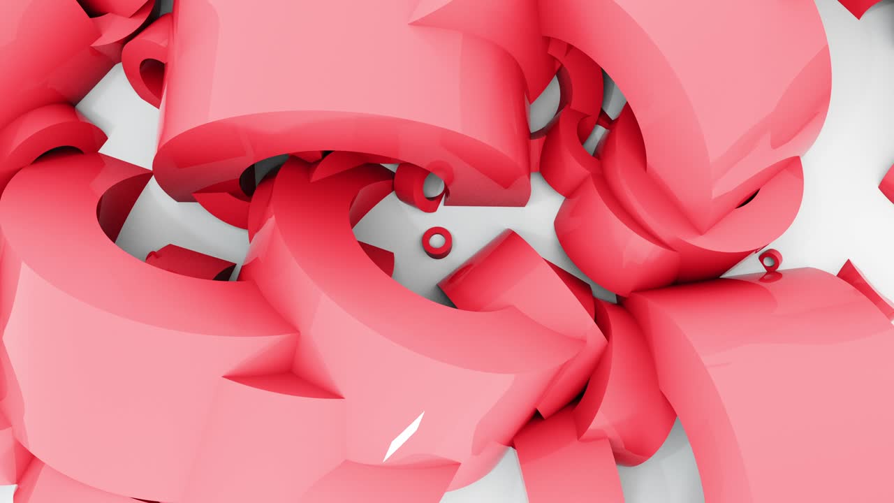 색 벽에 둥근 실린더 모양의 3d 모양, 6 가지 다른 색의 세트, 4k 렌더 애니메이션 배경 루프 영상.