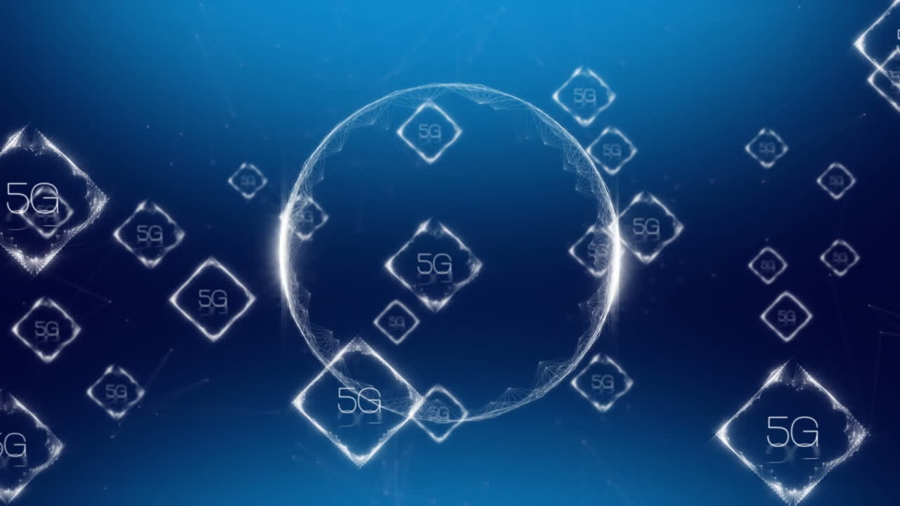 전 세계 5g 텍스트와 연결된 네트워크의 애니메이션