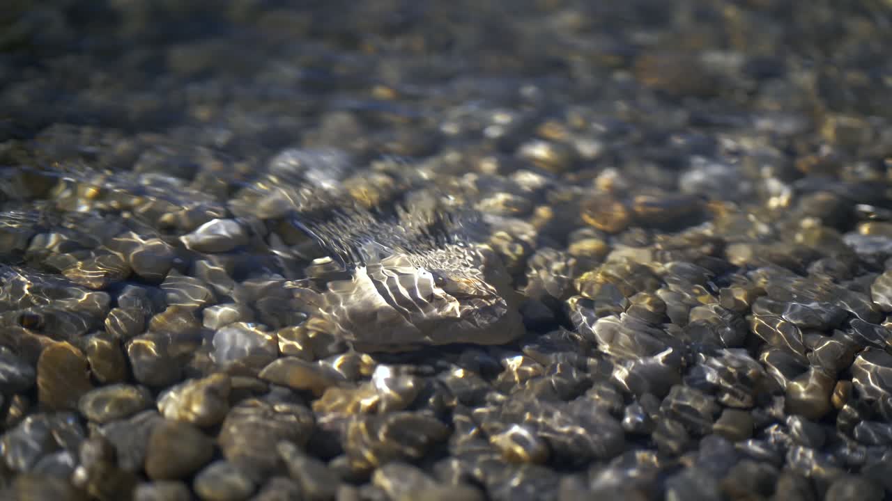 hermosas piedras yacen en un arroyo y son lavadas por agua fresca y clara
