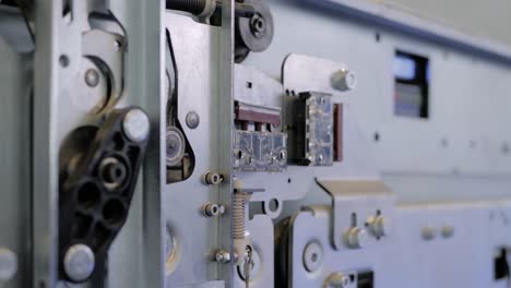 slow motion: elevator door opening and closing mechanism at lift exhibition