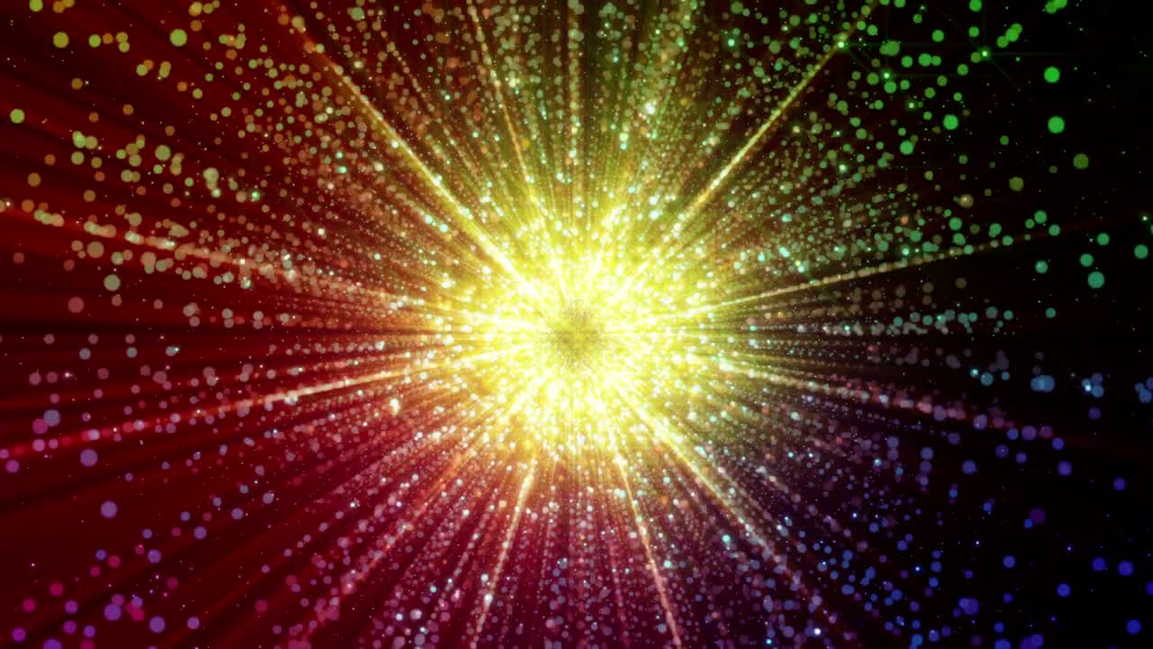 абстрактные частицы собираются в центре виртуального пространства. яркий световой туннель частиц. петля