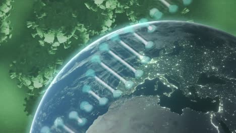 dna structure and covid-19 cells against globe spinning