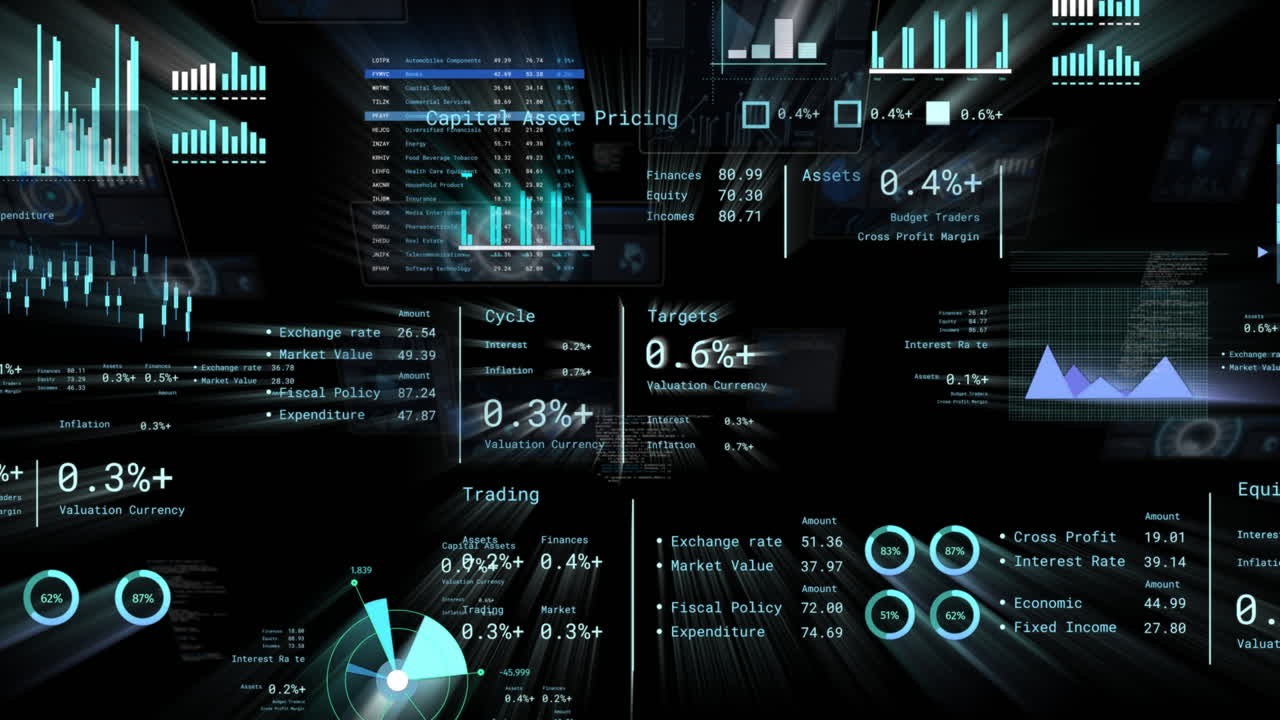 animación del procesamiento de datos financieros sobre un fondo negro