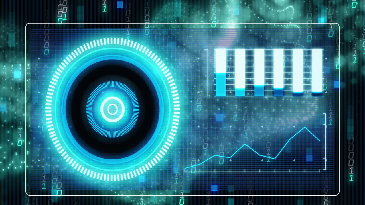 animación de codificación binaria y onda digital verde sobre la interfaz con el procesamiento de datos