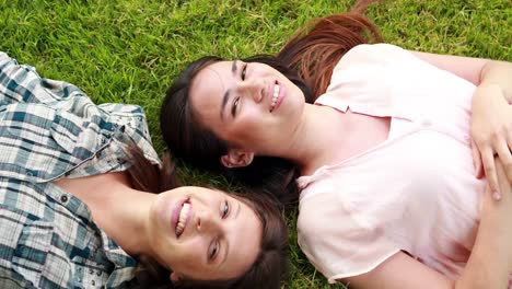 portrait of friends lying on the grass