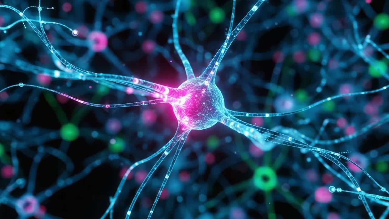 A Stunning Visualization of Neurons Illuminating the Complex Network and Interconnections of Neurobiology, Highlighting the Beauty of Synapses and Neural Activity