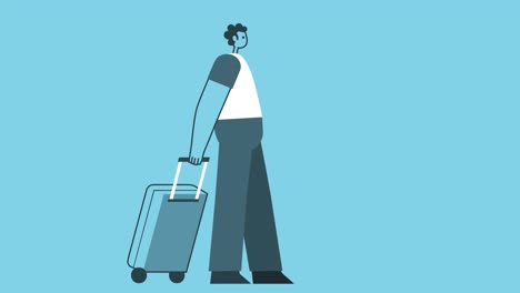 graphic flat design man cartoon character walk cycle with  travel suitcase isolated loop 2d animation with alpha