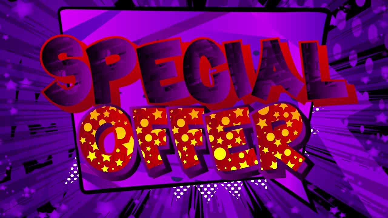 특별 제안 - 만화책 단어. 판매, 쇼핑, 상점 소매 사업 개념.