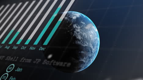 animación del procesamiento de datos estadísticos frente a un globo giratorio en el espacio