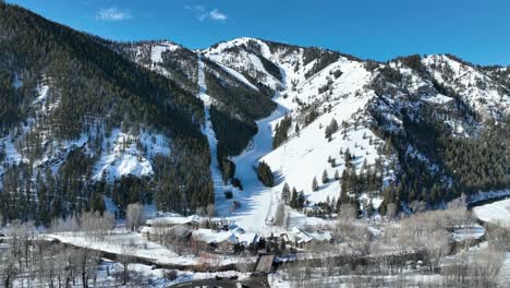 vista of alpine ski slopes in sun valley resort town, central idaho, united states