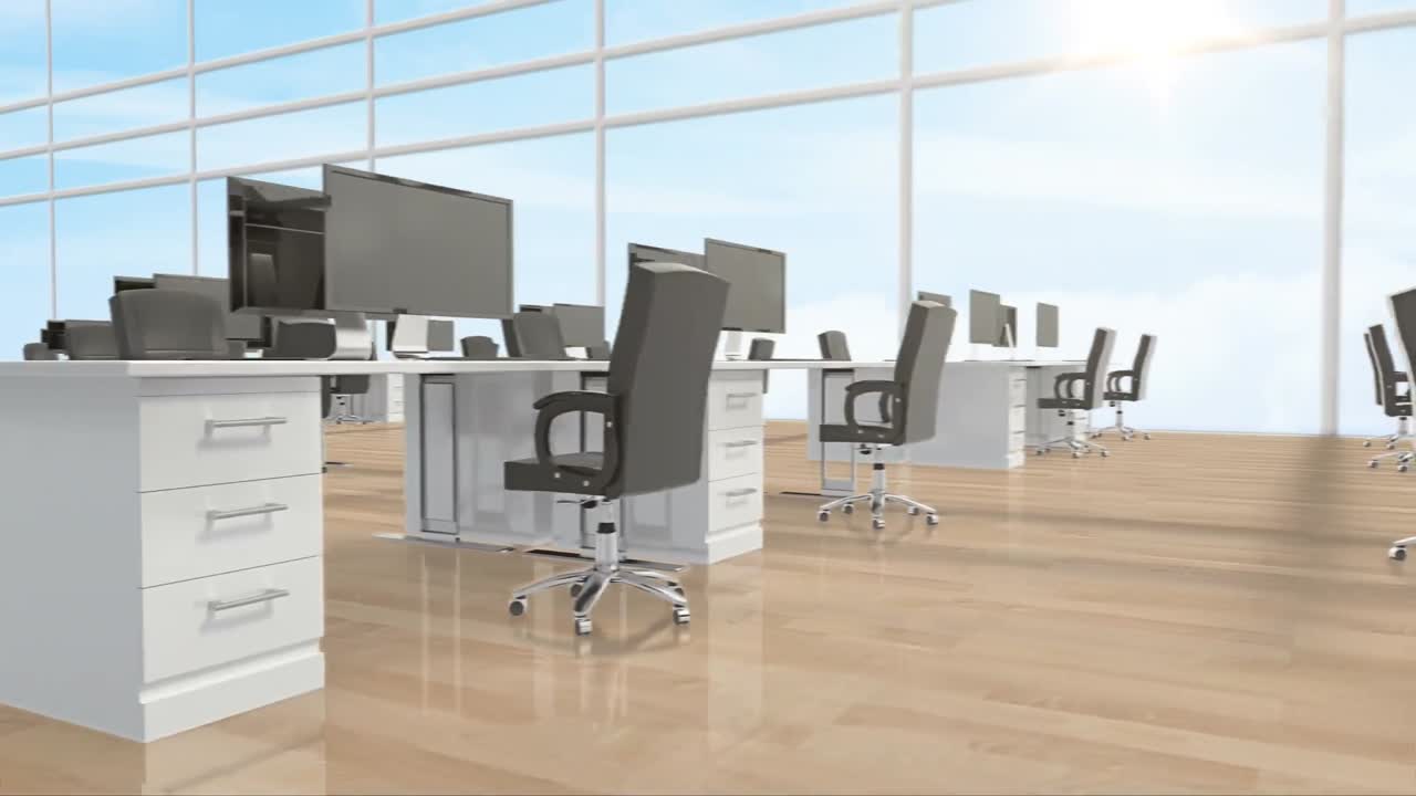 책상 과 컴퓨터 가 있는 비어 있는 사무실