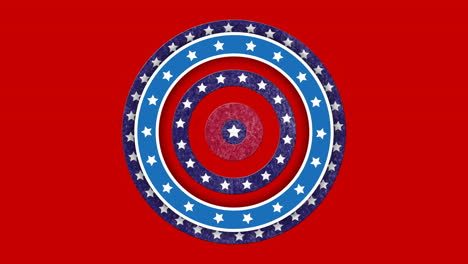 animación de formas blancas, azules y rojas con estrellas blancas sobre fondo rojo