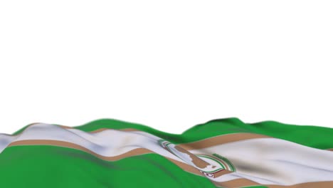 bandera de la unidad africana ondeando en el bucle del viento. estandarte de tela cosida bordada balanceándose en la brisa. fondo blanco medio lleno. lugar para el texto. bucle de 20 segundos.