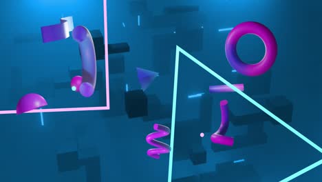 animación de triángulos y formas abstractas que se mueven sobre un fondo azul