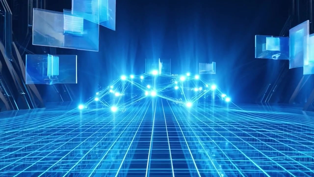 Digital Network Connection and Data Visualization in Futuristic Cyberspace