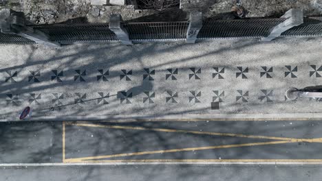 aerial view of detail of a portuguese pavement close up