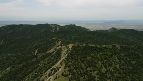 vast green hilly scenary at vashlovani nature reserve, republic of georgia, aerial