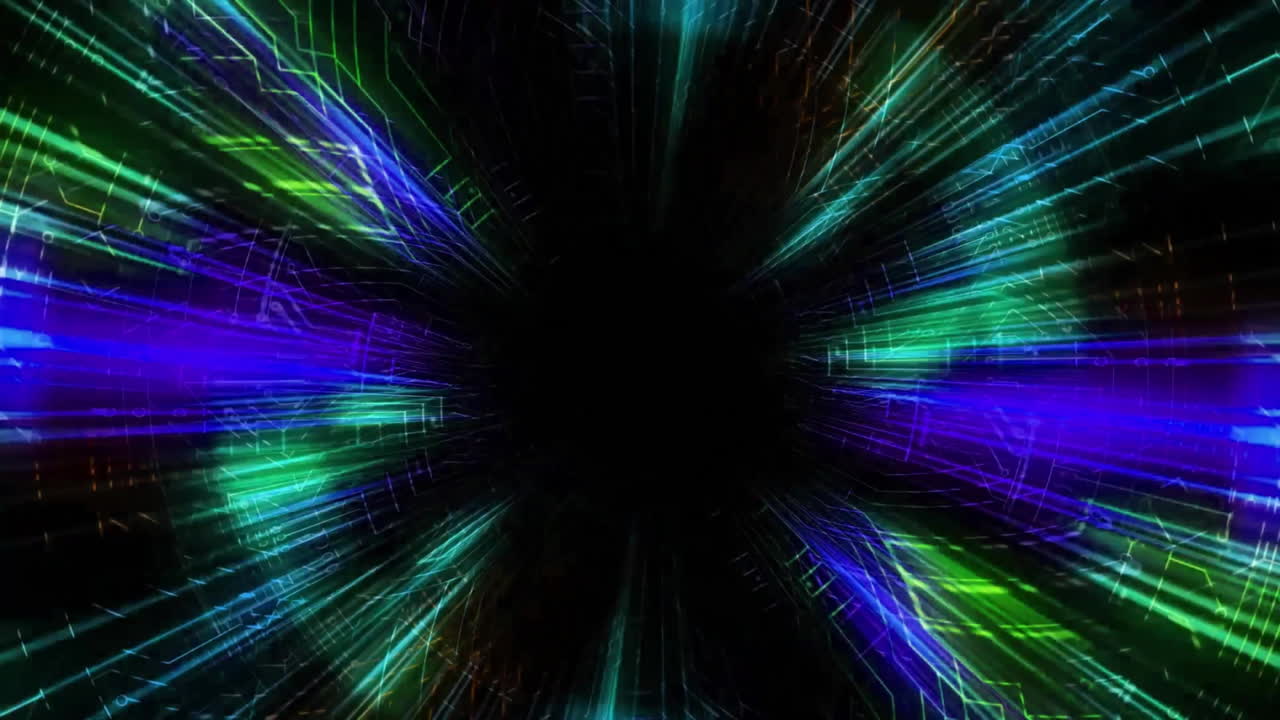 Animation of glowing light trails moving over black background